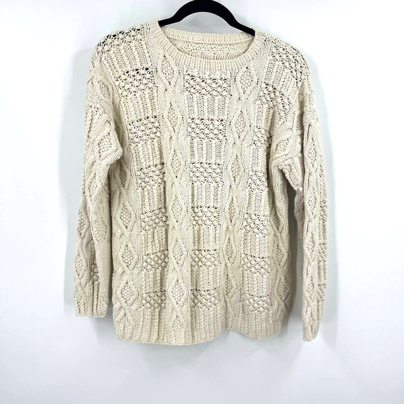 Vintage Chunky Knit Popover Sweater Cream Crew Neckline Women's Medium - Picture 2 of 6